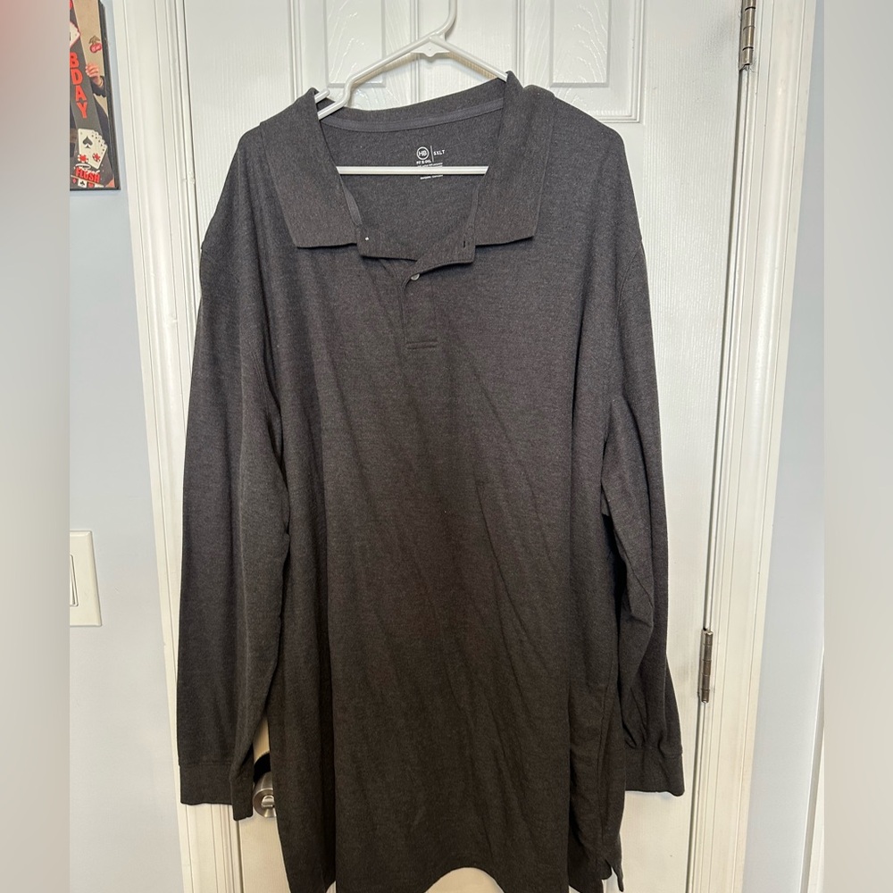 Gray Long sleeve‎ polo 5XLT